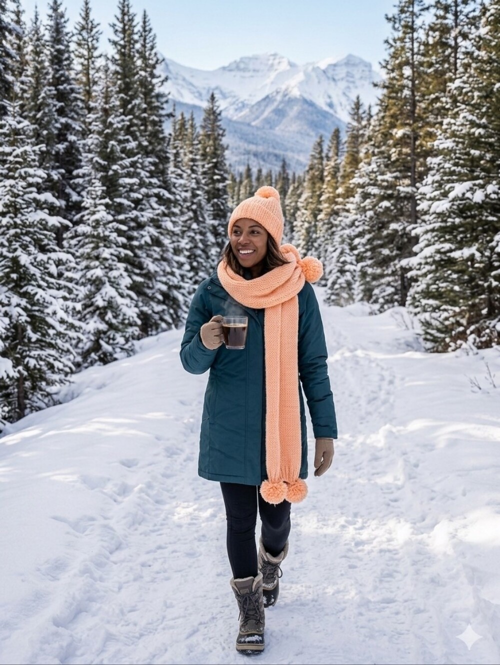 Cozy Peach Pom-Pom Knit Beanie for Women